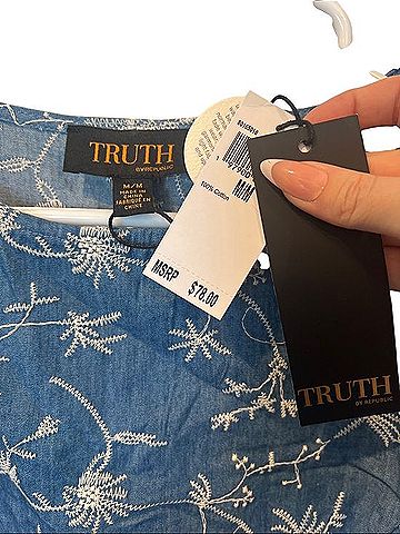 Truth Blue Denim Embroidered Puff-Sleeve Top Short Sleeve T-Shirt (view 2)