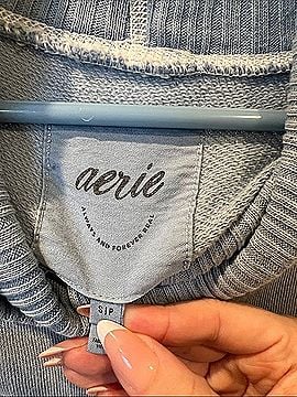 Aerie Light Blue Cropped Cowl Neck Sweater Long Sleeve Top (view 2)