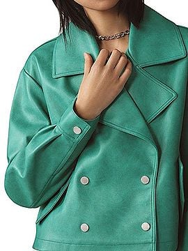 Avec Les Filles Cropped Faux Leather Peacoat Jacket Jacket (view 2)