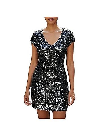 Parker Black Sequin V-Neck Mini Dress Cocktail Dress (view 1)