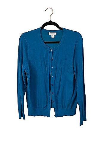 Charter Club Teal Round-Neck Button Cardigan Cardigan (view 1)
