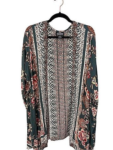 Angie Floral Open-Front Kimono Cardigan Jacket (view 1)