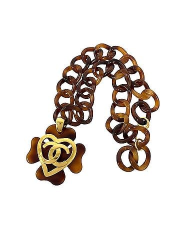 Chanel CHANEL Coco Mark Tortoiseshell Chain Necklace, Plastic GP, Brown, 33162 (view 1)