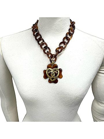 Chanel CHANEL Coco Mark Tortoiseshell Chain Necklace, Plastic GP, Brown, 33162 (view 2)