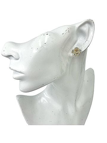 Chanel CHANEL Coco Mark Flower Motif Earrings, GP Rhinestone, Gold, 55779 (view 2)