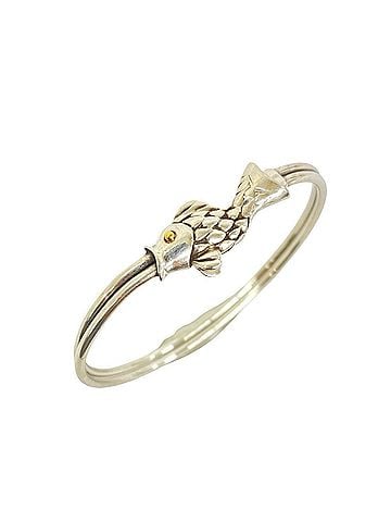 Tiffany & Co. TIFFANY&amp;Co. Tiffany Fish Motif Bangle, Sterling Silver 925, 18K Yellow Gold Bracelet, 240-9 (view 1)