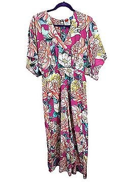 FARM Rio for Anthropologie Pink Peonies V-Neck Jumpsuit Jumpsuit (view 1)