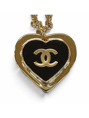Chanel CHANEL I26P Coco Mark Heart Pendant Necklace, Gold &amp; Black, Made in Italy, Women's, with Box and Dust Bag. (view 1)
