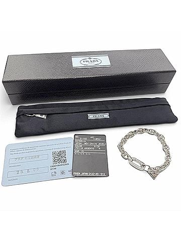 Prada PRADA 2JB521 AG925 Triangle Charm Chain Bracelet, Silver, Size M, Made in Italy, Weight 22.2g, Men's, Comes with Box and Dust Bag. (view 2)