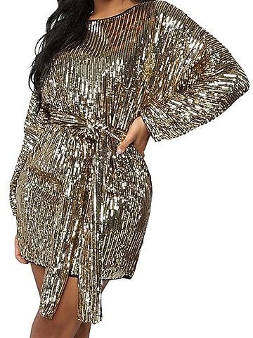 Fashion Nova Gold Sequin Mini Dress with Belt Cocktail Dress (view 1)