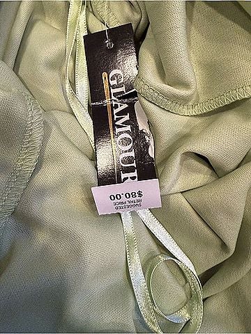 Glamour Light Sage Green Satin-Trim Dress Casual Dress (view 2)