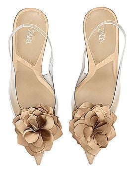 Zara Vinyl pointed toe slingback with flower Heels (view 1)