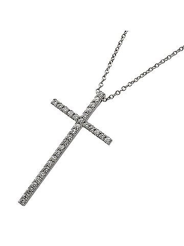 Tiffany & Co. Tiffany &amp; Co. Metro Cross Necklace, 18K White Gold, Diamond, Women's (view 1)