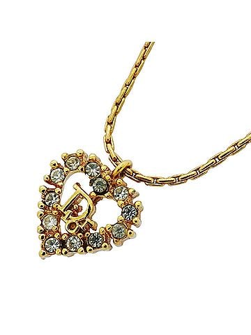Christian Dior Christian Dior Necklace, Heart Motif, GP Plated, Rhinestone, Gold, Women's (view 1)