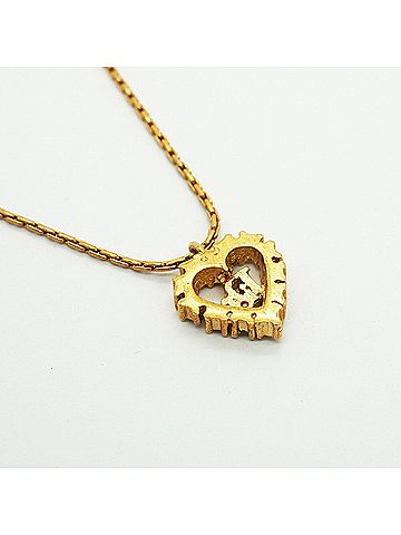 Christian Dior Christian Dior Necklace, Heart Motif, GP Plated, Rhinestone, Gold, Women's (view 2)