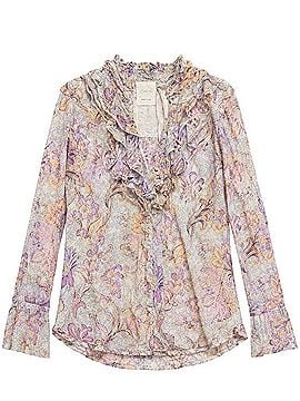 Cino Paisley Ruffle Neck Cotton Blouse Long Sleeve T-Shirt (view 1)