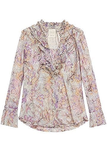 Cino Paisley Ruffle Neck Cotton Blouse Long Sleeve T-Shirt (view 1)