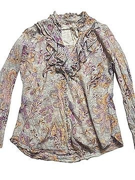 Cino Paisley Ruffle Neck Cotton Blouse Long Sleeve T-Shirt (view 2)