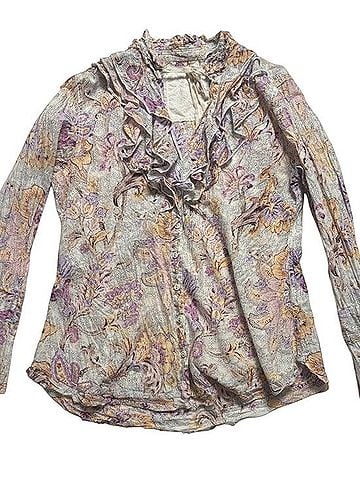 Cino Paisley Ruffle Neck Cotton Blouse Long Sleeve T-Shirt (view 2)