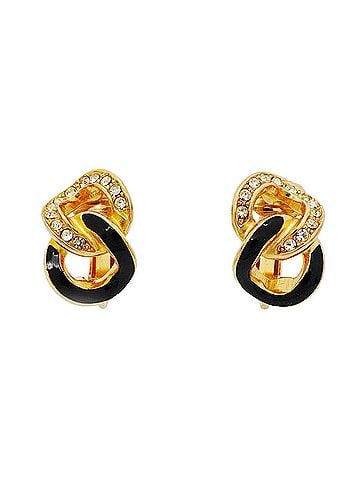 Christian Dior Christian Dior Earrings, GP Plated, Rhinestone, Gold, Black, Women's (view 1)