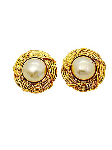 Chanel Chanel Earrings, GP Plated, Faux Pearl, Gold, Women's (view 1)