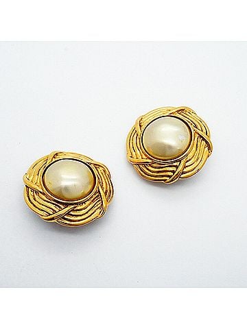 Chanel Chanel Earrings, GP Plated, Faux Pearl, Gold, Women's (view 2)