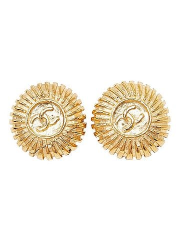 Chanel Chanel Coco Mark Vintage Round Earrings, Gold Plated, Women's CHANEL (view 2)