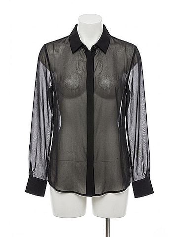 BCBGMAXAZRIA Chiffon Long Sleeve Button Down Shirt in Black (view 1)