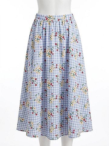 Easel Women's Cherry Gingham Skirt in Blue (view 1)