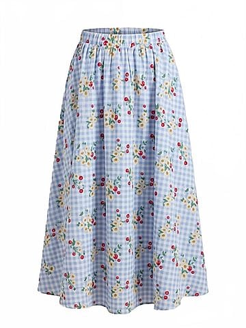 Easel Women's Cherry Gingham Skirt in Blue (view 2)