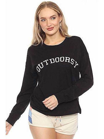 P.J. Salvage Outdoorsy Long Sleeve Top in Black (view 2)