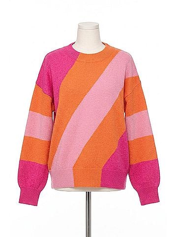 Fate Sweet Stripes Colorblock Long Sleeve Sweater in Orange Multi (view 1)