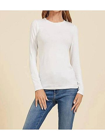 Majestic Filatures Soft Touch Long Sleeve Crew Neck Tee in Blanc (view 2)