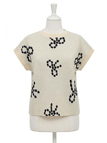 Blu Pepper Bow Pattern Short Sleeve Sweater in Ivory (view 1)