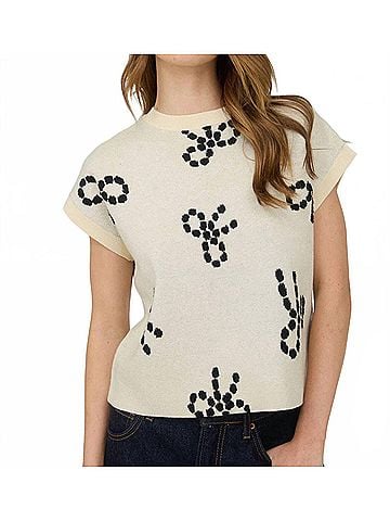 Blu Pepper Bow Pattern Short Sleeve Sweater in Ivory (view 2)