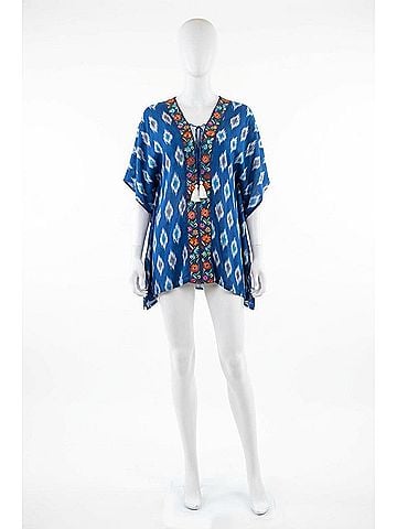 Avani del amour Embroidered Poncho Top in Blue (view 1)