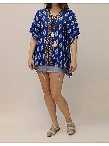 Avani del amour Embroidered Poncho Top in Blue (view 2)