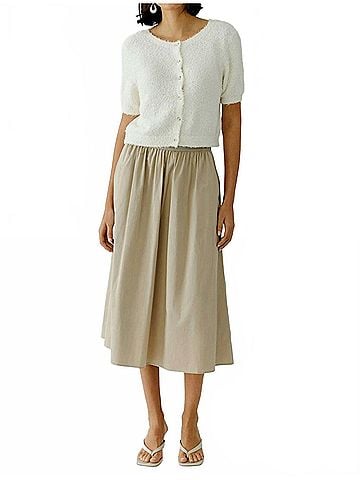 Oui Banded Midi Skirt in Biscuit (view 2)