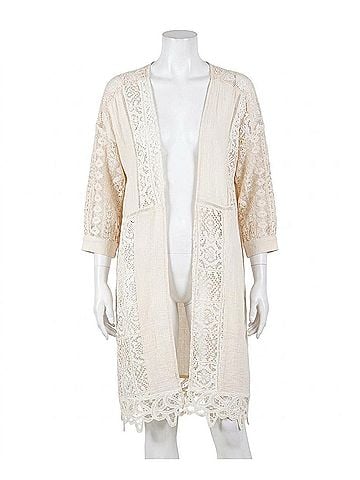 Blue Velvet Women's Lace Inset Cardigan in Natural (view 1)