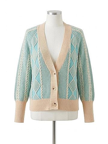 Tribal Puff Sleeve Sweater Cardigan in Aquasky (view 1)