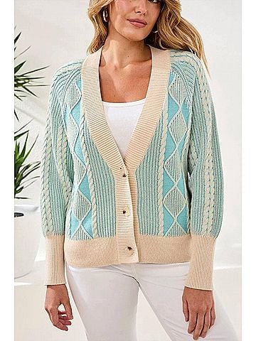 Tribal Puff Sleeve Sweater Cardigan in Aquasky (view 2)