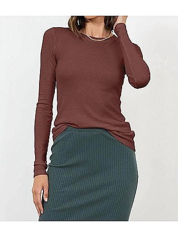 LA Made Classic Long Sleeve Thermal Top in Hazelnut (view 2)