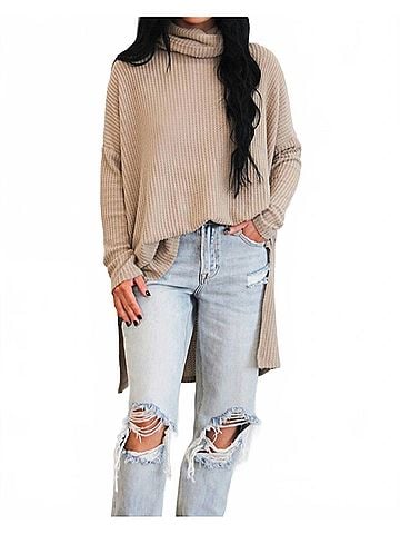 Zenana Oversized Long Sleeves Thermal Sweater in Khaki (view 2)