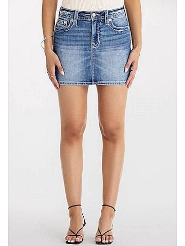 Miss Me Women's Denim Mini Skirt in Medium Vintage (view 2)