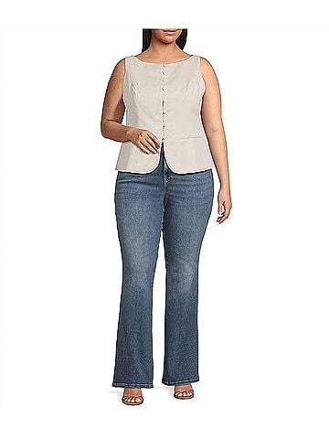 Lucy Paris Round Neck Sleeveless Vest Top in Beige (view 2)