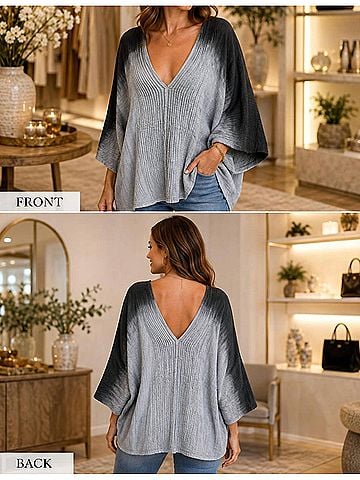 Etcetera Women's Ombre Poncho in Grey Black (view 2)