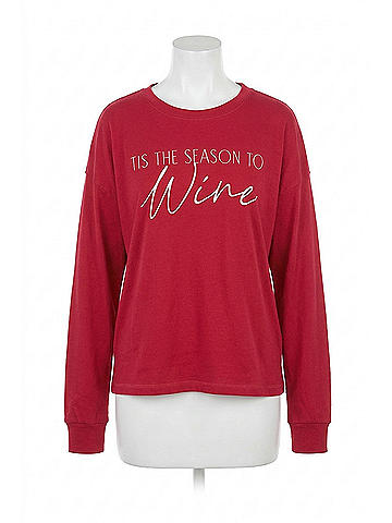 P.J. Salvage Tis The Season To Wine Flannels Long Sleeve Top in Crimson (view 1)