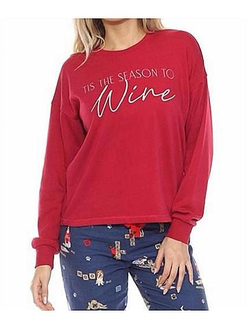 P.J. Salvage Tis The Season To Wine Flannels Long Sleeve Top in Crimson (view 2)