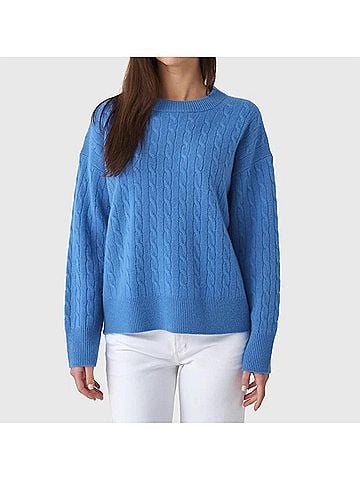 Alex Mill Crewneck Cashmere Cable Sweater in French Blue (view 2)