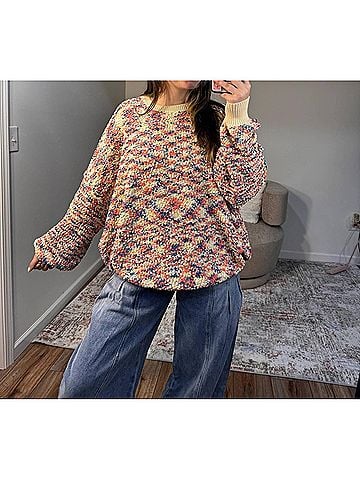 Easel Bridget Popcorn Knit Multicolor Sweater in Blueberry/Oatmeal (view 2)